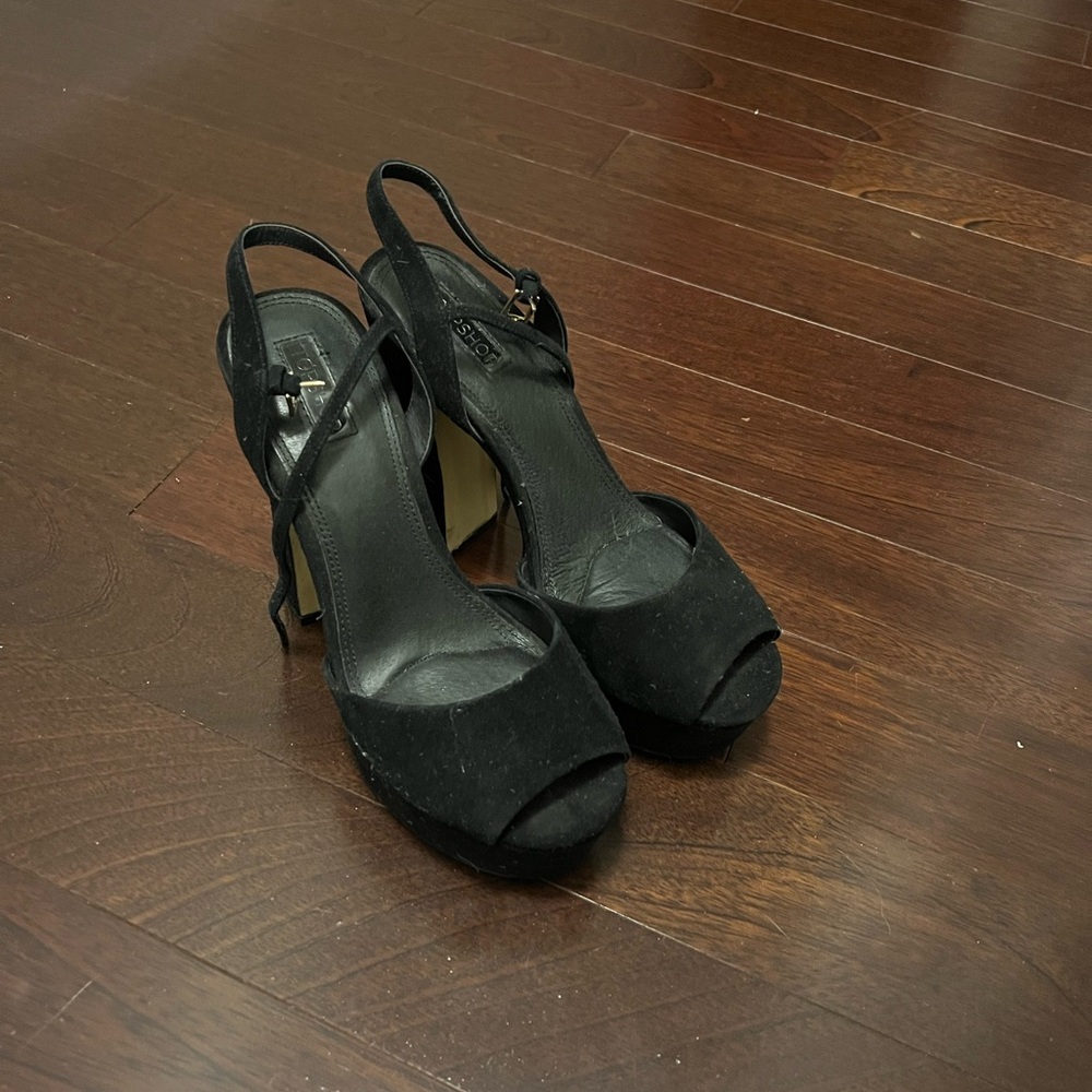 Black Suede High Heel Open Toe Sandals with Platform